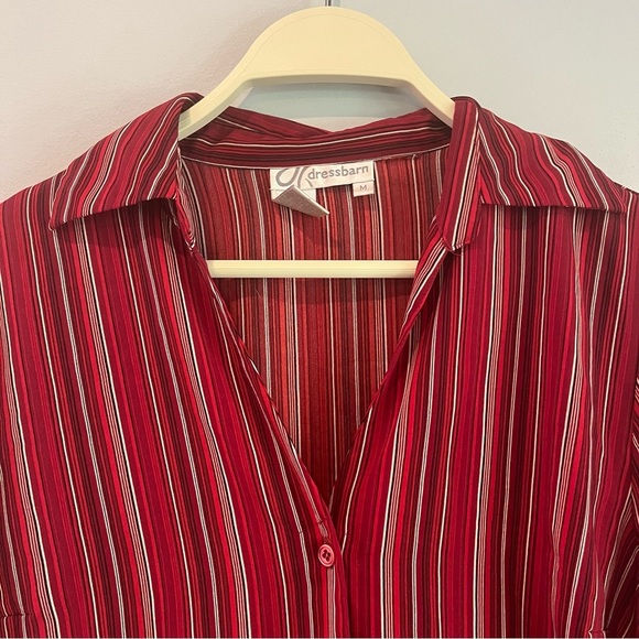 Dress Barn Blouse Red Striped Pattern Women’s Size Medium - Picture 2 of 6